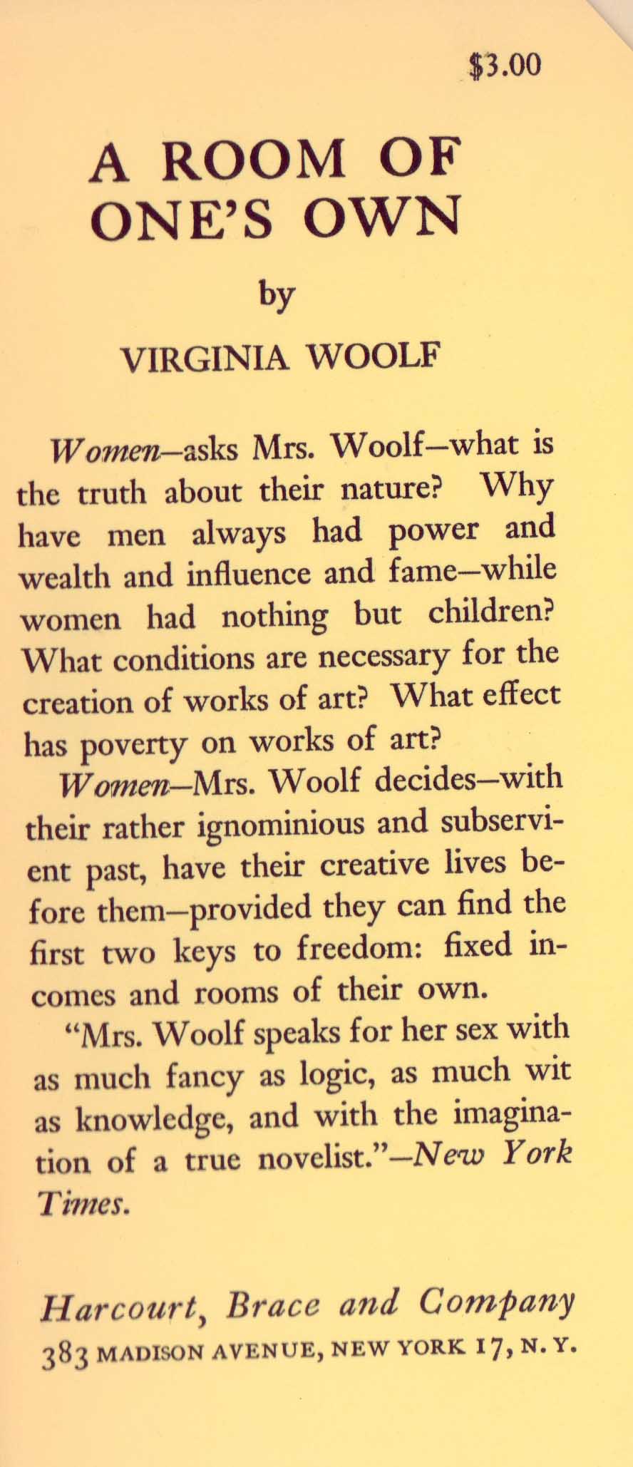 1929 A Room Of One S Own By Virginia Woolf